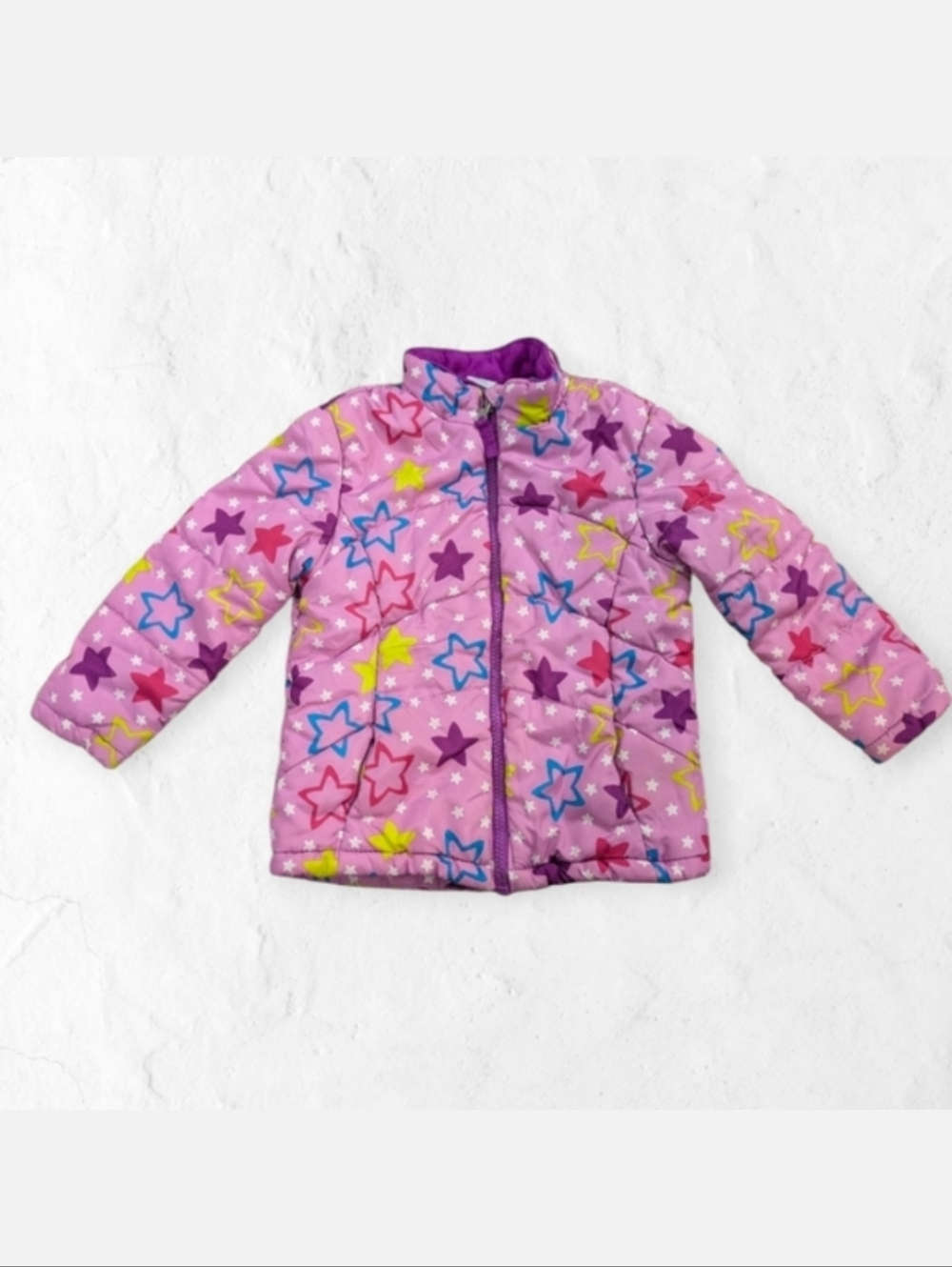 Healthtex Winter Coat - Pink With Purple, Blue & Yellow Stars - Size 4T Girls